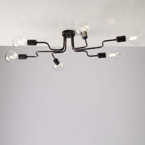 Plafoniera in ferro Nero con decorazione Rame sei luci 83x48x h17 cm