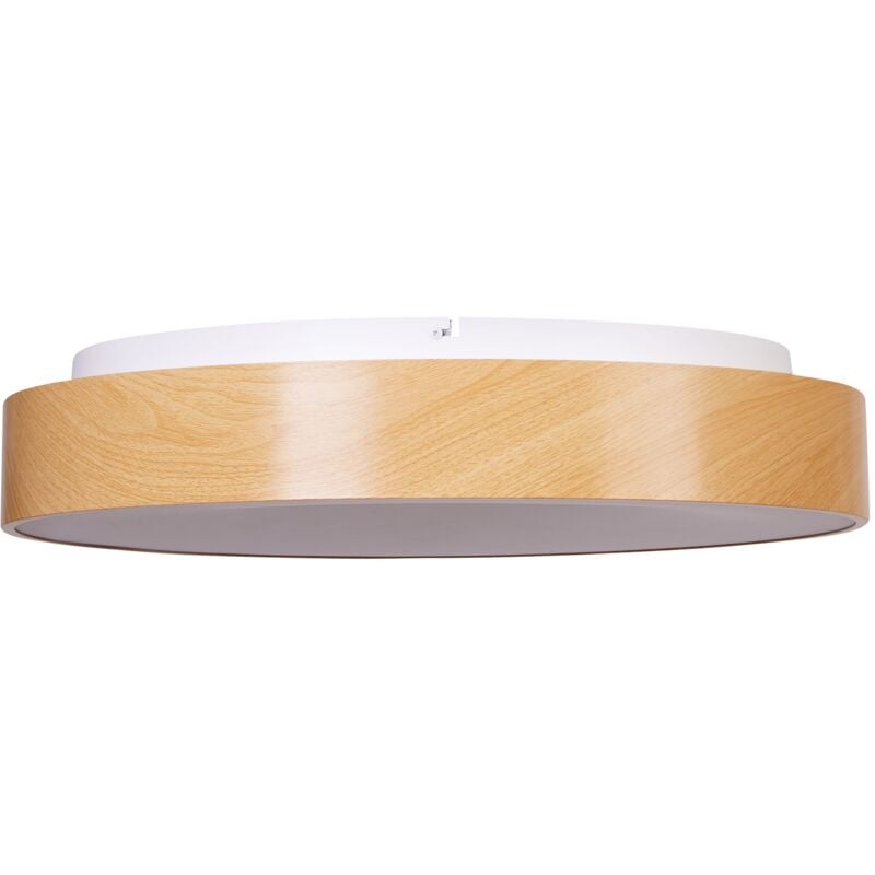 Image of Plafoniera in metallo con luci led integrate di forma rotonda con dimmer telecomando legno Bragoto