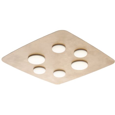 Plafoniera in metallo laccato bianco con decorazione oro antico e diffusori in silicone a led integrato 6 luci