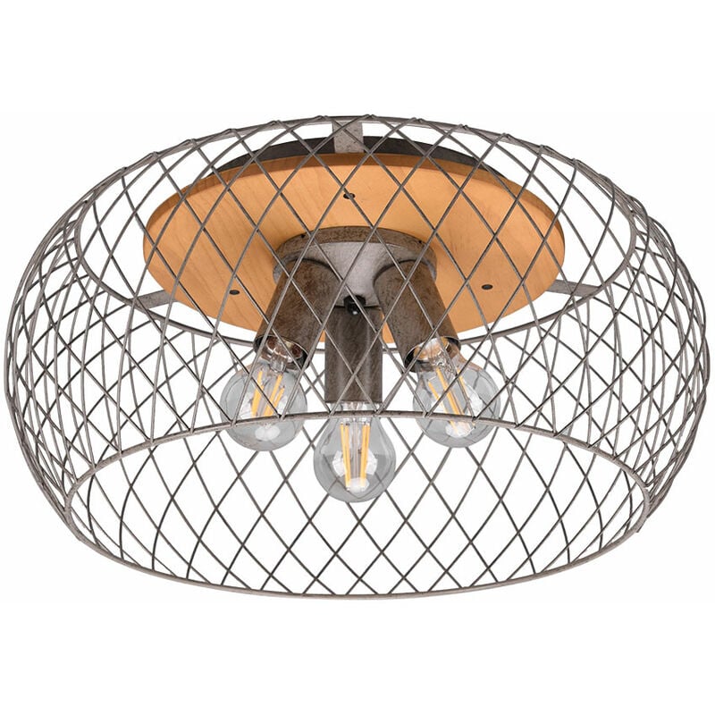 Image of Etc-shop - Plafoniera in metallo lampada da soffitto in legno argento lampada rotonda sala da pranzo lampada a gabbia illuminazione a forma di