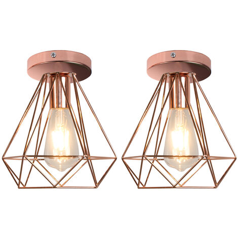 Plafoniera in Metallo, Lampadario a Soffitto con Gabbia, Ø20cm Diamante Lampadario con E27 Attacco (2X Oro Rosa)
