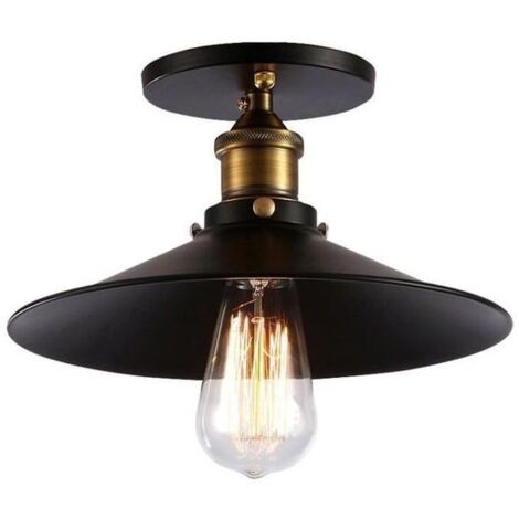 Plafoniera in Metallo Lampadario Vintage Industriale Lampada da Soffitto Forma di Ombrello per Loft Ristorante Corridoio - 26cm/Nero
