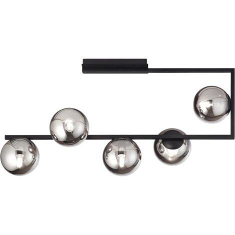 Plafoniera in metallo Nero e diffusori in vetro Fume' a 5 luci MONILE 85x47 cm