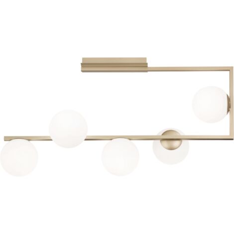 Plafoniera in metallo Oro e diffusori in vetro Bianco a 5 luci MONILE 85x47 cm