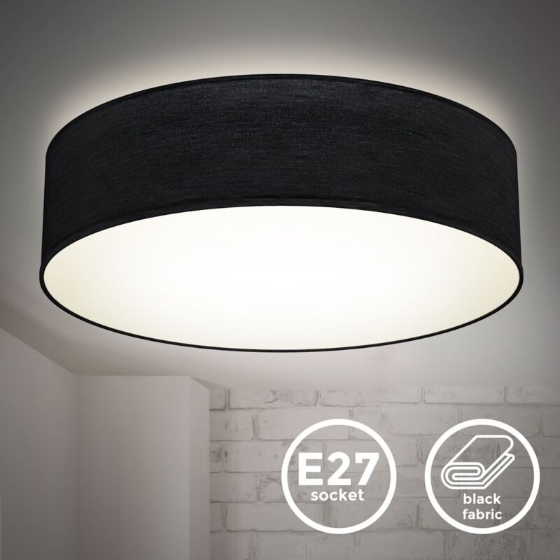 Image of B.k.licht - Plafoniera in tessuto nero, attacco per 2 lampadine E27 non incluse, Lampada da soffitto diametro 38cm, Lampadario moderno per salotto o