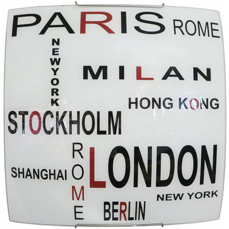 Plafoniera in vetro bianco decorato ganci acciaio 40x11xh.40 cm