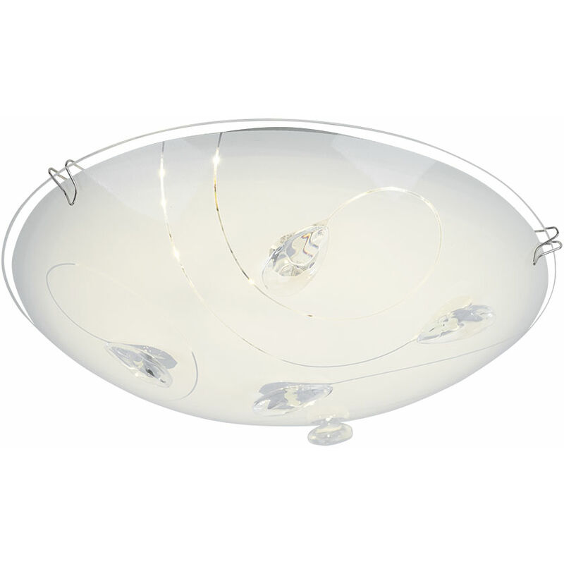 Image of Plafoniera in vetro opale faretto soggiorno lampada in cristallo rotondo in un set con lampadine a led