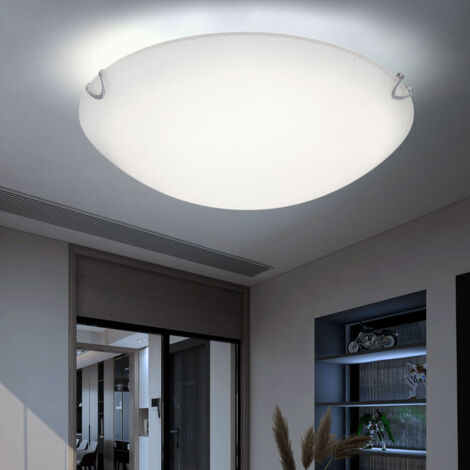 Plafoniera in vetro per soggiorno, lampada da soffitto, lampada da soffitto bianca, metallo satinato, 1x LED 16W 930Lm bianco caldo, PxH 30x7 cm