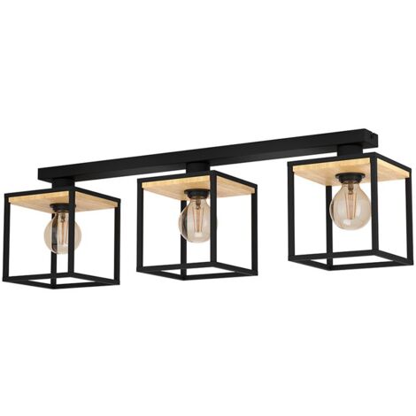 Plafoniera Industrial Libertad 3 Luci Metallo Nero E Marrone