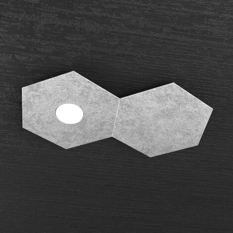 Plafoniera Industrial-Minimal 2 Moduli Hexagon Metallo Foglia Argento Led 12W