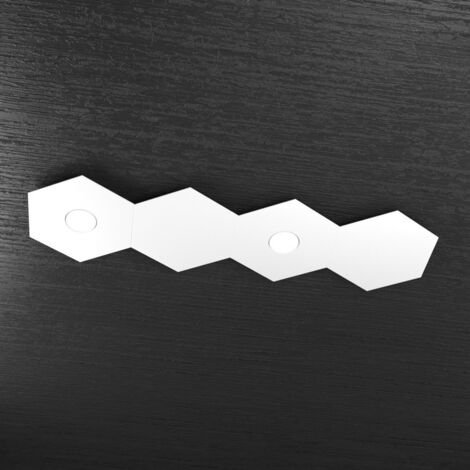 Plafoniera Industrial-Minimal 4 Moduli Hexagon Metallo Bianco 2 Luci Led 12X2W