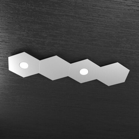 Plafoniera Industrial-Minimal 4 Moduli Hexagon Metallo Grigio 2 Luci Led 12X2W