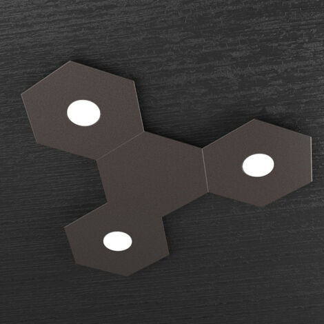 Plafoniera Industrial-Minimal 4 Moduli Hexagon Metallo Marrone 3 Luci Led 12X3W