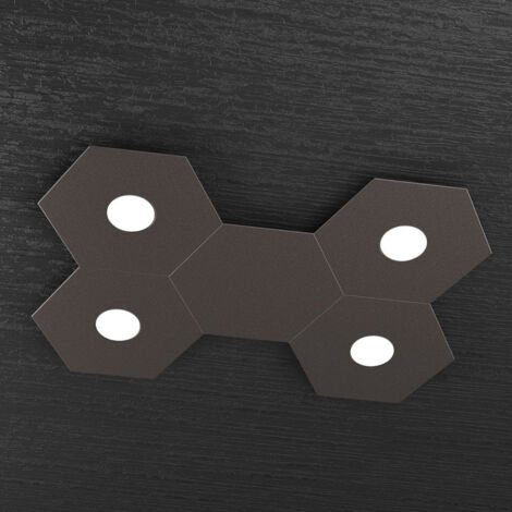 Plafoniera Industrial-Minimal 5 Moduli Hexagon Metallo Marrone 4 Luci Led 12X4W