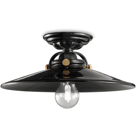 Plafoniera Industrial Minimal B&W Metallo Smaltato Nero 1 Luce E27 31Cm
