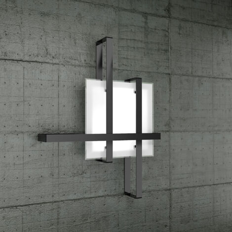Plafoniera Industrial-Minimal Cross Metallo Nero Vetro Bianco 2 Luci E27 70Cm