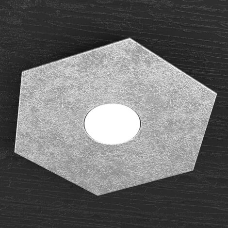 Plafoniera Industrial-Minimal Hexagon Metallo Foglia Argento 1 Luce Led 12W