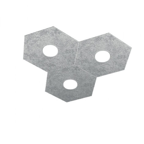 Plafoniera Industrial-Minimal Hexagon Metallo Foglia Argento 3 Luci Led 12X3W