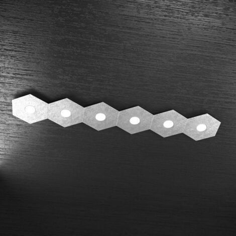 Plafoniera Industrial-Minimal Hexagon Metallo Foglia Argento 6 Luci Led 12X6W