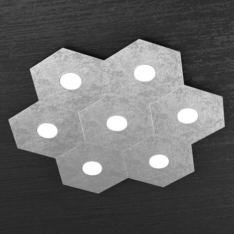 Plafoniera Industrial-Minimal Hexagon Metallo Foglia Argento 7 Luci Led 12X7W