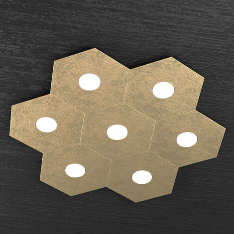 Plafoniera Industrial-Minimal Hexagon Metallo Foglia Oro 7 Luci Led 12X7W