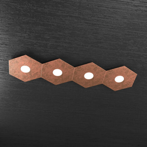 Plafoniera Industrial-Minimal Hexagon Metallo Foglia Rame 4 Luci Led 12X4W