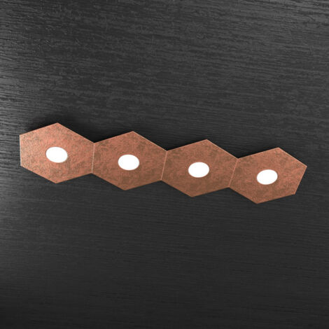 Plafoniera Industrial-Minimal Hexagon Metallo Foglia Rame 4 Luci Led 12X4W