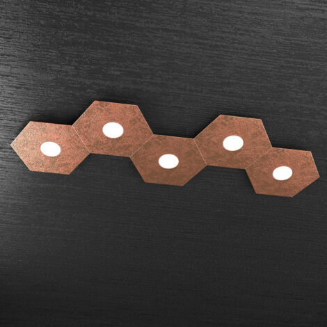 Plafoniera Industrial-Minimal Hexagon Metallo Foglia Rame 5 Luci Led 12X5W