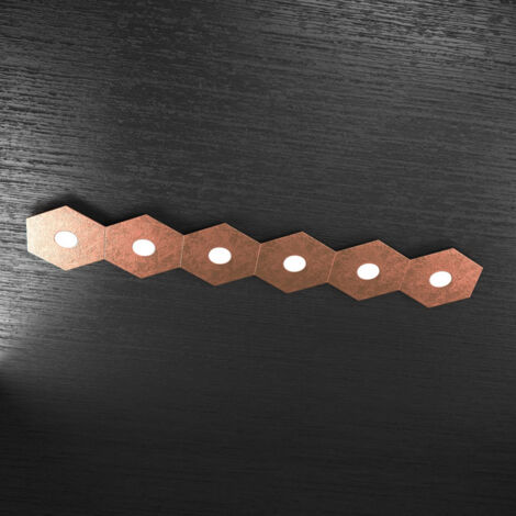 Plafoniera Industrial-Minimal Hexagon Metallo Foglia Rame 6 Luci Led 12X6W