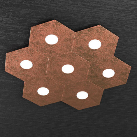 Plafoniera Industrial-Minimal Hexagon Metallo Foglia Rame 7 Luci Led 12X7W