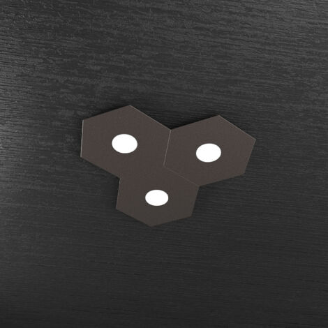 Plafoniera Industrial-Minimal Hexagon Metallo Marrone 3 Luci Led 12X3W