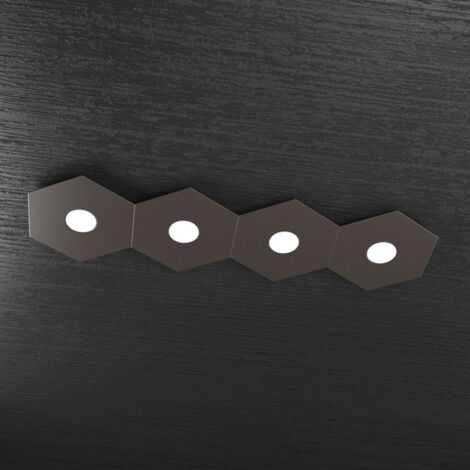 Plafoniera Industrial-Minimal Hexagon Metallo Marrone 4 Luci Led 12X4W