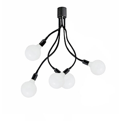 Plafoniera Industrial-Minimal-Nordico Bulbo Metallo Nero Acrilico 5 Luci E27