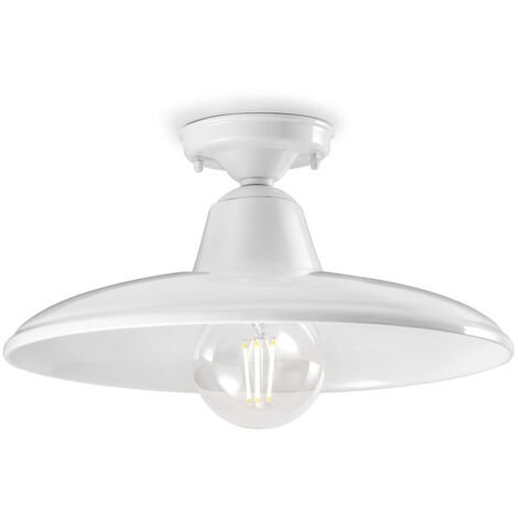 Plafoniera Industrial Minimal Nordico B&W Metallo Smaltato Bianco 1 Luce E27