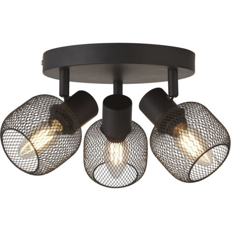 Plafoniera Industrial-Nordico Meshy Acciaio Nero 3 Luci E14