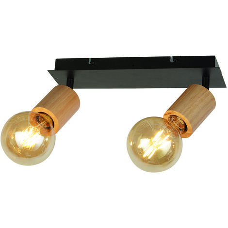Plafoniera Industrial-Nordico Spinoso Acciaio Nero Marrone 2 Luci E27