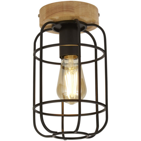 Plafoniera Industrial-Nordico Visione Acciaio Nero Marrone 1 Luce E27