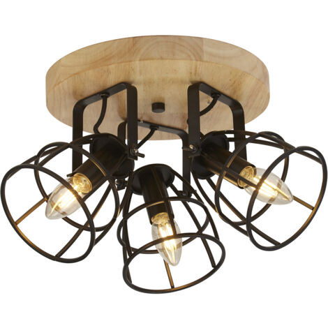 Plafoniera Industrial-Nordico Visione Acciaio Nero Marrone 3 Luci E14