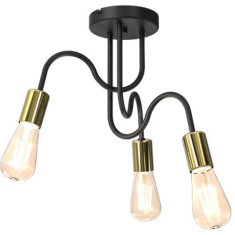 Plafoniera industriale metallo nero-oro Dow 3xE27 Luminex
