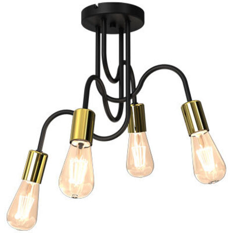 Plafoniera industriale metallo nero-oro Dow 4xE27 Luminex