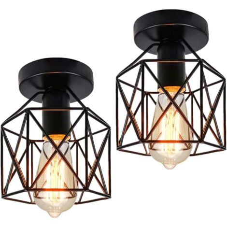 Plafoniera Industriale Vintage E27 Lampada a Sospensione in Metallo Gabbia per Camera da Letto, Cucina, Corridoio - 2X Nero