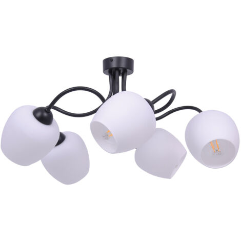 Plafoniera Kaja ALTO 5 luci vetro opale nera E27 60cm