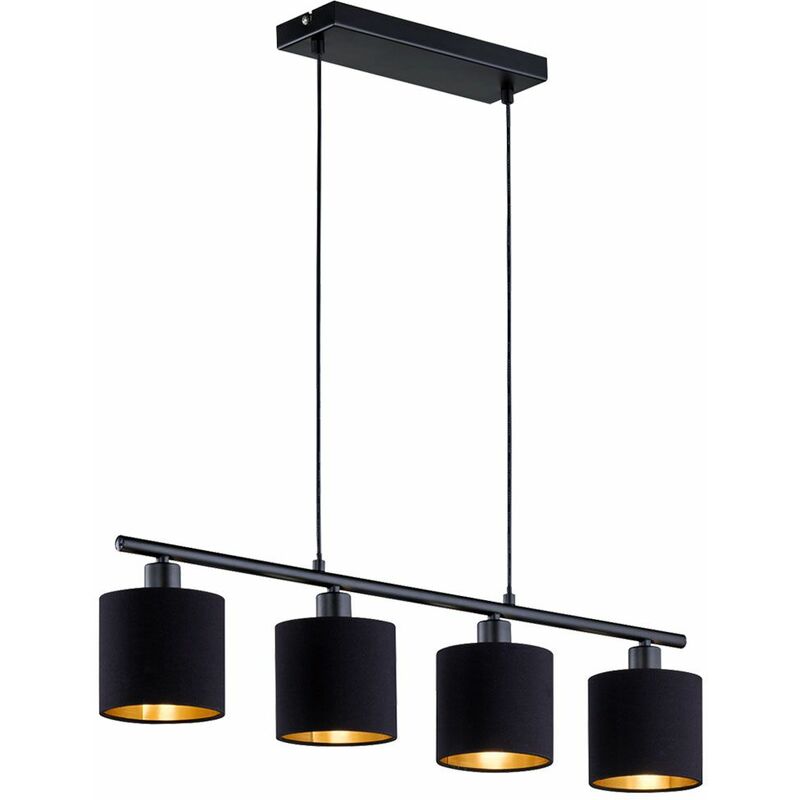 Image of Lampada da soffitto lampada a sospensione illuminazione a pendolo paralume in tessuto nero e oro soggiorno camera da letto sala da pranzo cucina