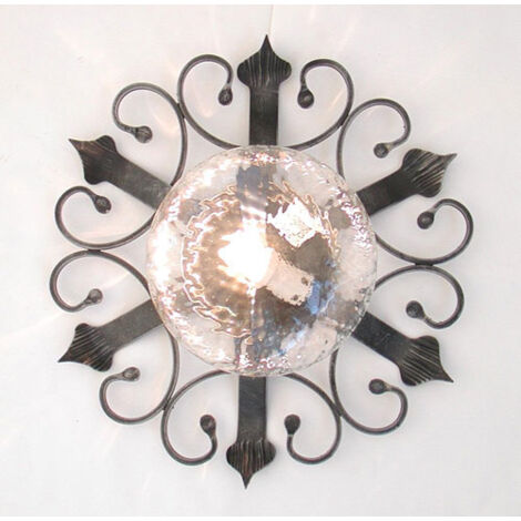 PLAFONIERA LAMPADA APPLIQUE MEDIA FORGIATA CM.45 COLORE NERO ARGENTO