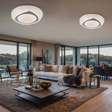 Plafoniera Lampada da soffitto a LED rotonda bianca per camera da letto in bianco, metallo acrilico, 1x LED 15W 1040lm 3000K bianco caldo, PxH 35x9,5 cm, set di 2