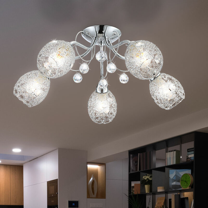 Image of Plafoniera lampada da soffitto cristallo luce camera da letto lampada soggiorno decoro cristallo 5 lampadine, cristalli acrilici metallo trasparente