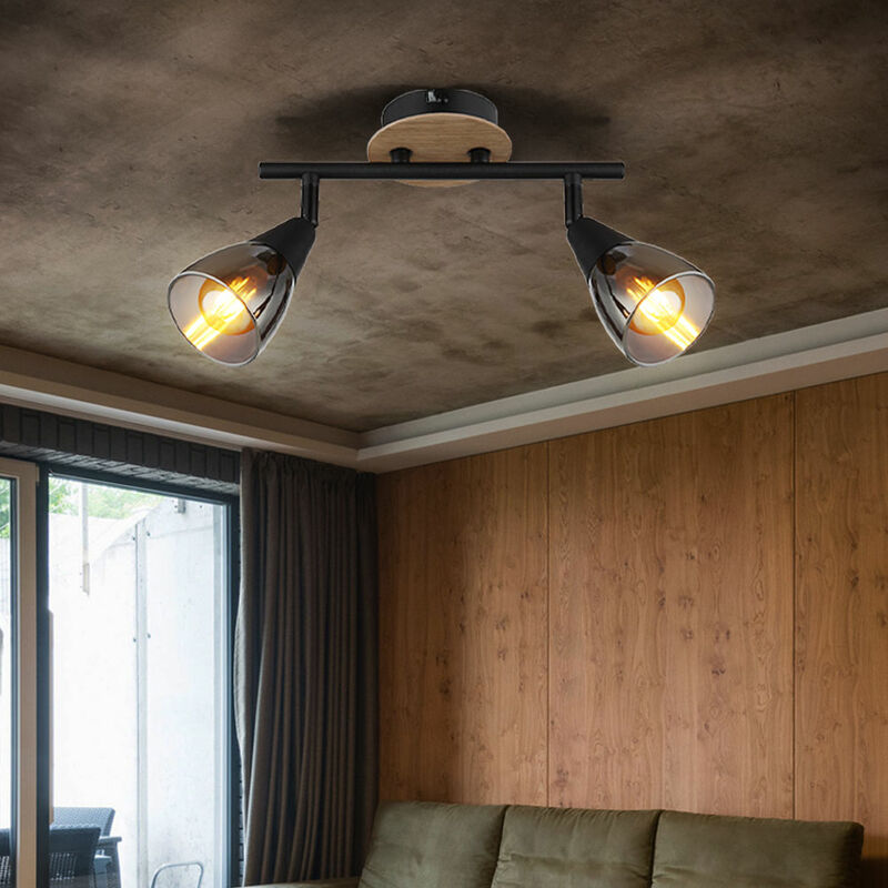 Image of Plafoniera lampada da soffitto faretto da soffitto luce soggiorno sala da pranzo luce corridoio lampada, metallo legno vetro marrone nero fumo, 2