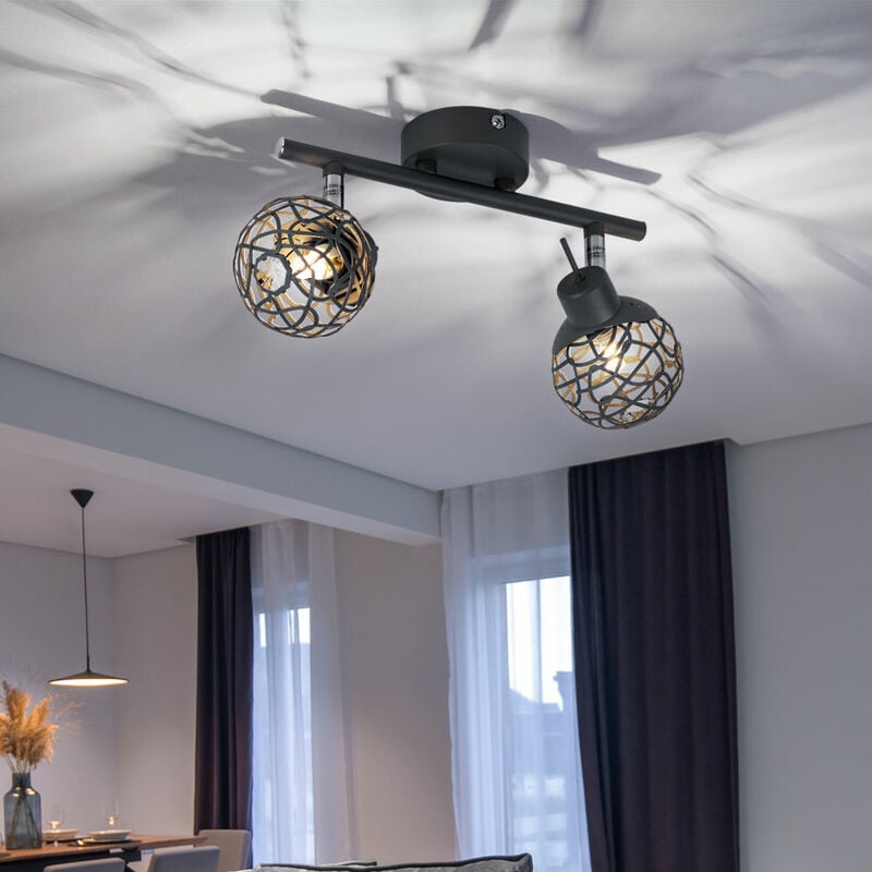 Image of Plafoniera Lampada da soffitto in alluminio a 2 luci design sala da pranzo, rete in alluminio grigio, design cristallo, faretti mobili, 2x G9, LxLxH