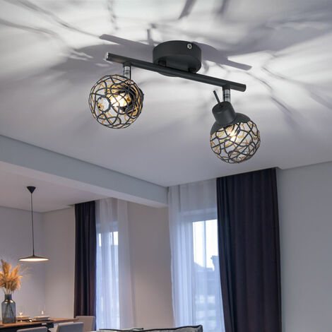 Plafoniera Lampada da soffitto in alluminio a 2 luci design sala da pranzo, rete in alluminio grigio, design cristallo, faretti mobili, 2x G9, LxLxH in cm: 25x8x14 cm