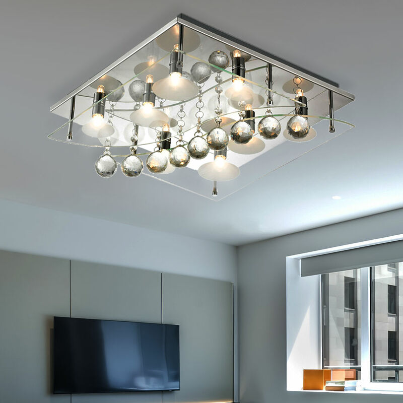 Image of Etc-shop - Plafoniera lampada da soffitto in cristallo 8 fiamme tavolo da pranzo luce cristalli di vetro cromo, metallo cromato, trasparente, 8x G9,
